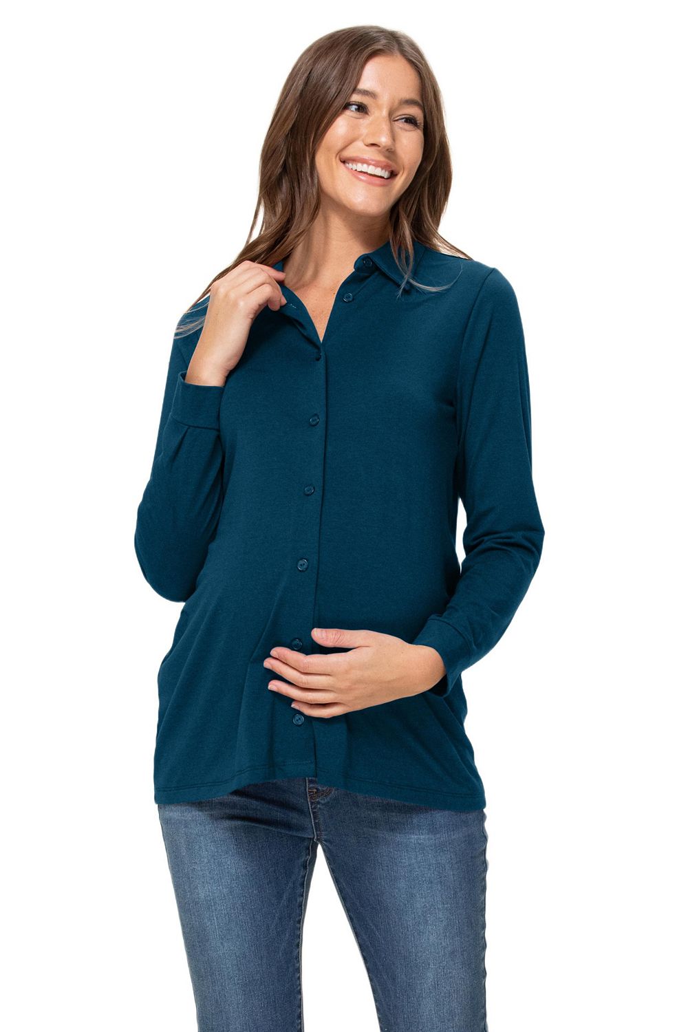Hello Miz Maternity Button Up Collared Long Sleeve Top