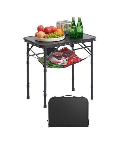 Mecale Folding Camping Table, Adjustable Height Aluminum & MDF with Mesh Shelf, Carry Handle, 24x16", Black