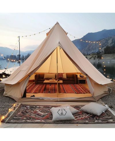 Mecale 4-Season Canvas Bell Tent, 6m/19.68ft Yurt Tent with Stove Jack, Breathable, Holds Up to 10 People