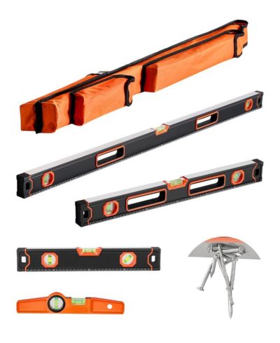 Набор магнитных уровней Mecale 4-Piece, 48/24/16/10", Light-Up Bubble Vials, 45/90/180° Ruler, SAE/Metric Scale, Aluminum Alloy