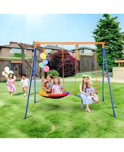 Mecale A-Frame Metal Backyard Swing Set with Adjustable Ropes, 440 lbs, Ages 3+