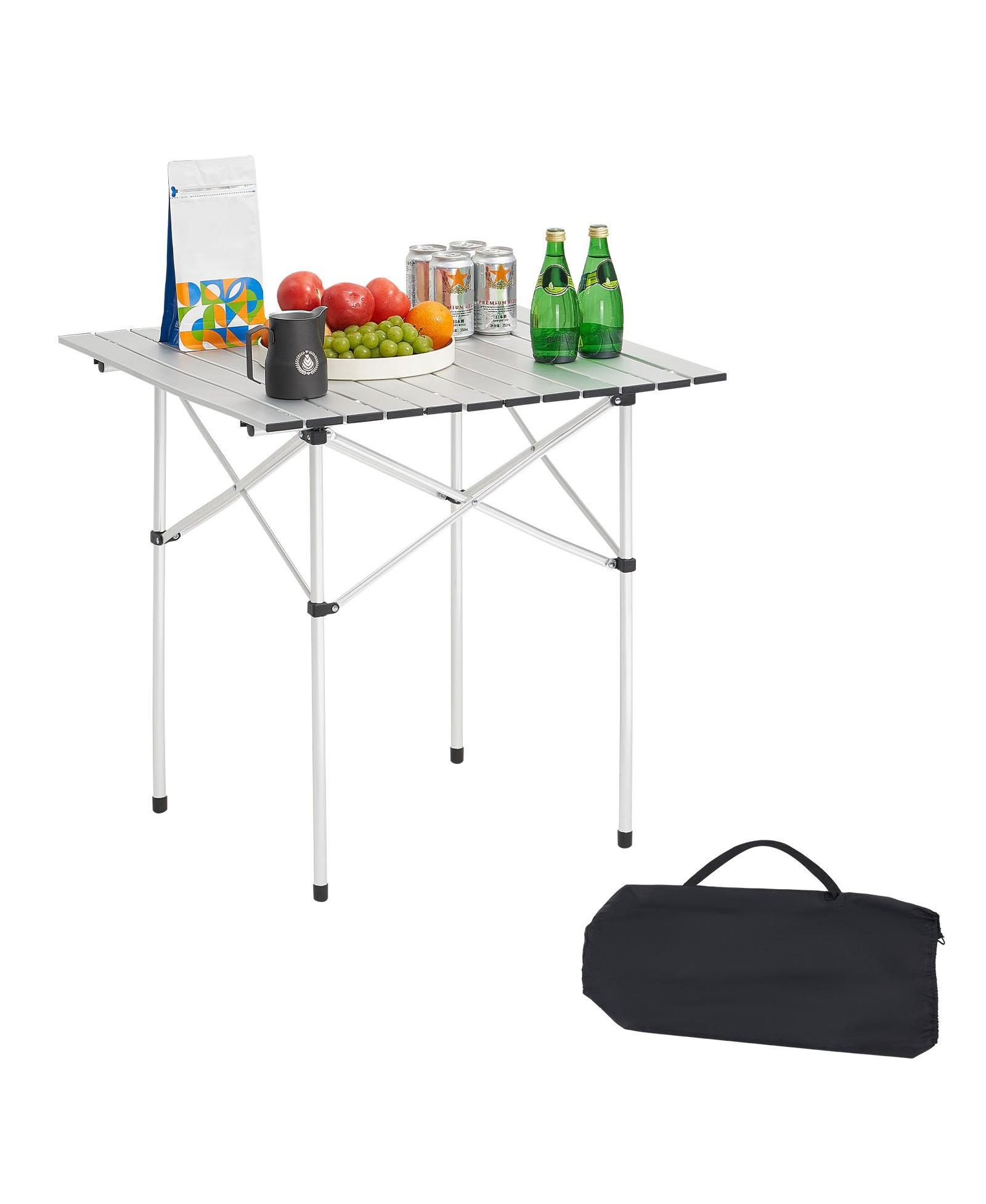 Mecale Compact Roll-Up Camping Table, Lightweight Aluminum with Carry Bag, Silver