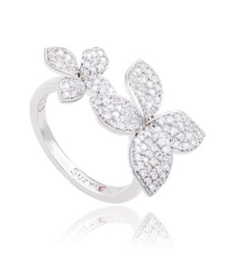 Suzy Levian New York White Cubic Zirconia Double Flower Ring