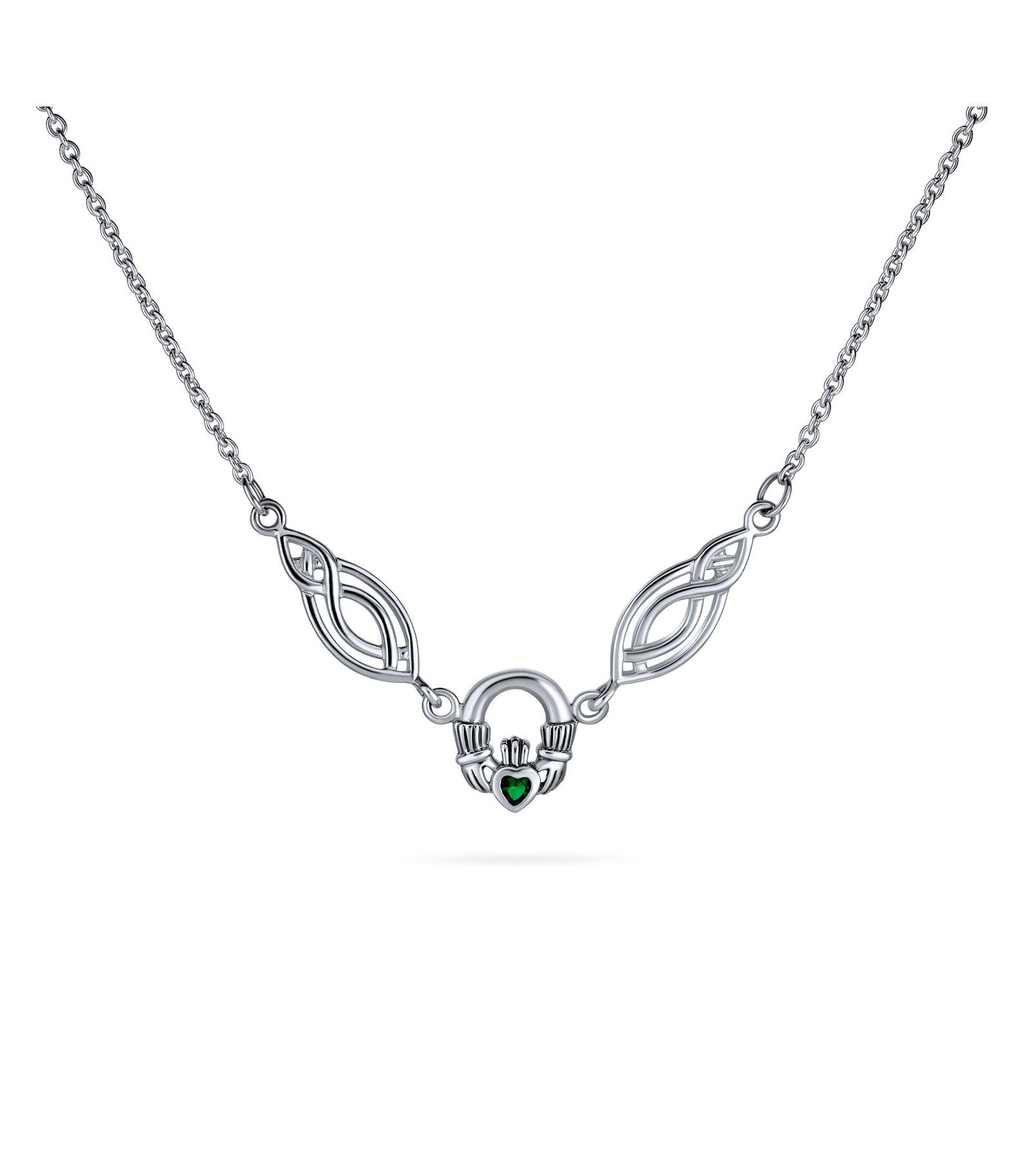 Ожерелье Bling Jewelry Emerald Green CZ Celtic Friendship Claddagh из стерлингового серебра.925