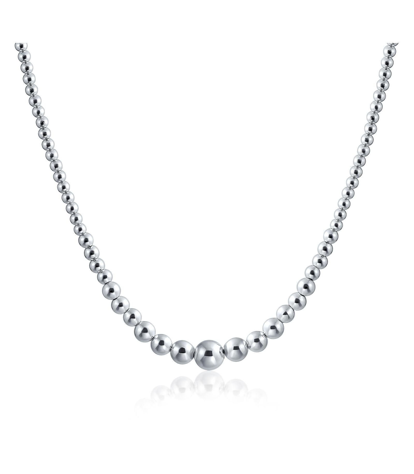 Bling Jewelry Classic Shinny Polished .925 Sterling Silver Graduated Round Bead Ball Strand Necklace 16 Inch