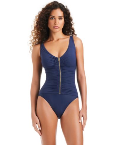 Beyond Control Women's Mio Over-The-Shoulder Zipper Front V-Neck Swimsuit