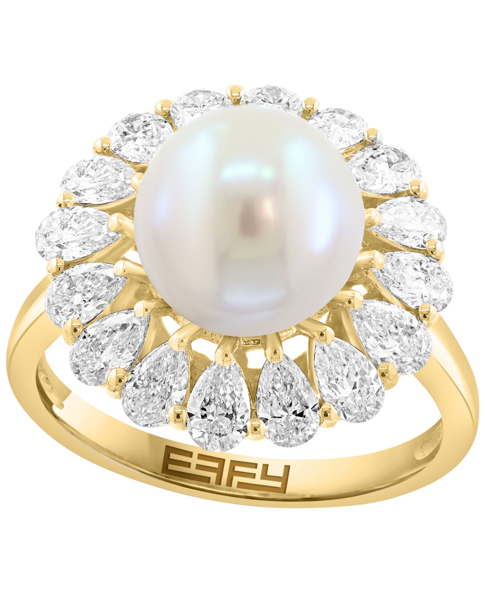 EFFY Collection кольцо с выращенным бриллиантом (1-1/2 ct. t.w.) и речным жемчугом (9mm), 14k Gold Over Sterling Silver