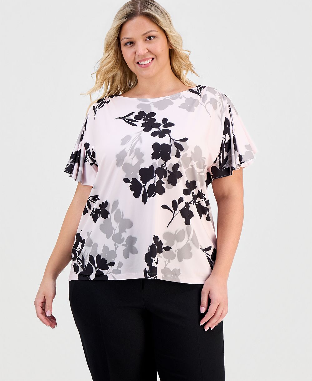 Топ Anne Klein Plus Size с принтом и рукавами-крыльями, пригодный для машинной стирки