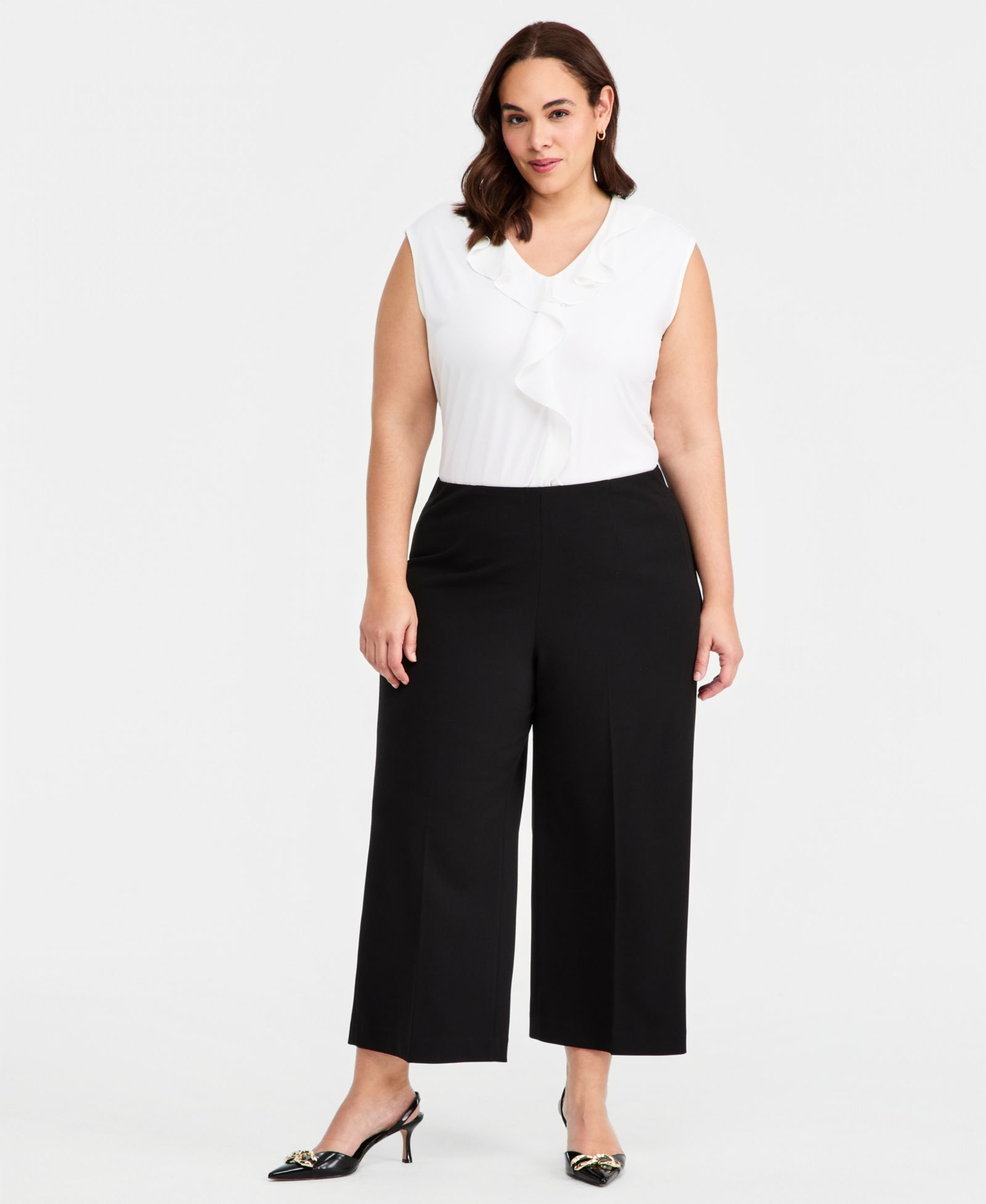 Anne Klein Plus Size High-Rise Wide-Leg Pants