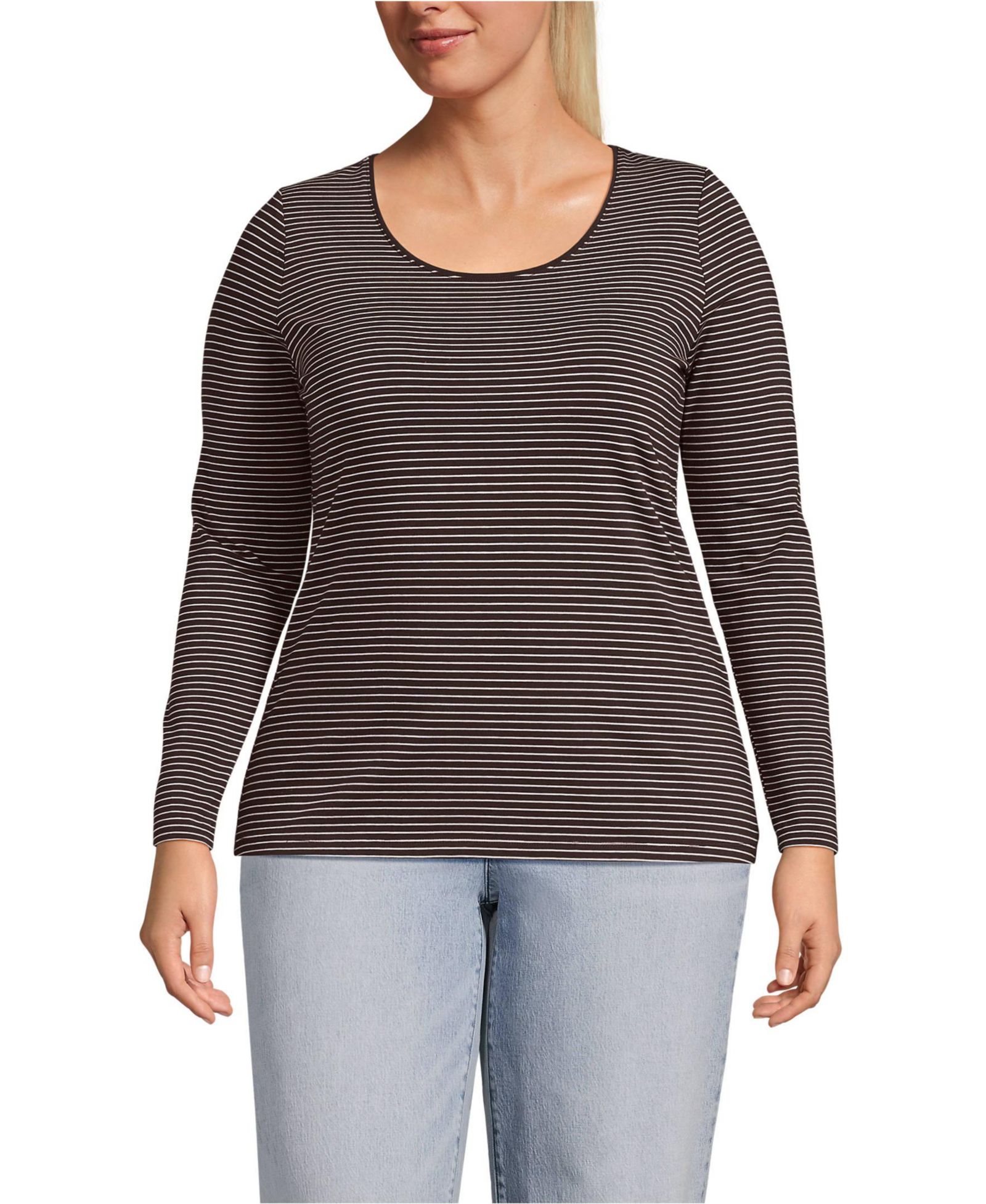 Lands' End Plus Size Lightweight Jersey Skimming Long Sleeve Scoop Neck T-shirt