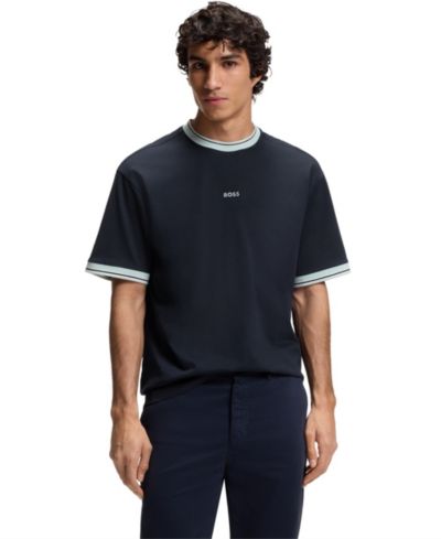 BOSS by Hugo Boss Men's Cotton Striped Trim Relaxed-Fit T-Shirt
