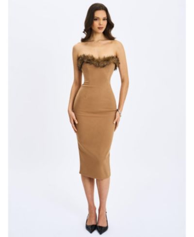 Miss Circle Women's Rayanne Chestnut Strapless Faux Fur-Trimmed Sweetheart Maxi Dress