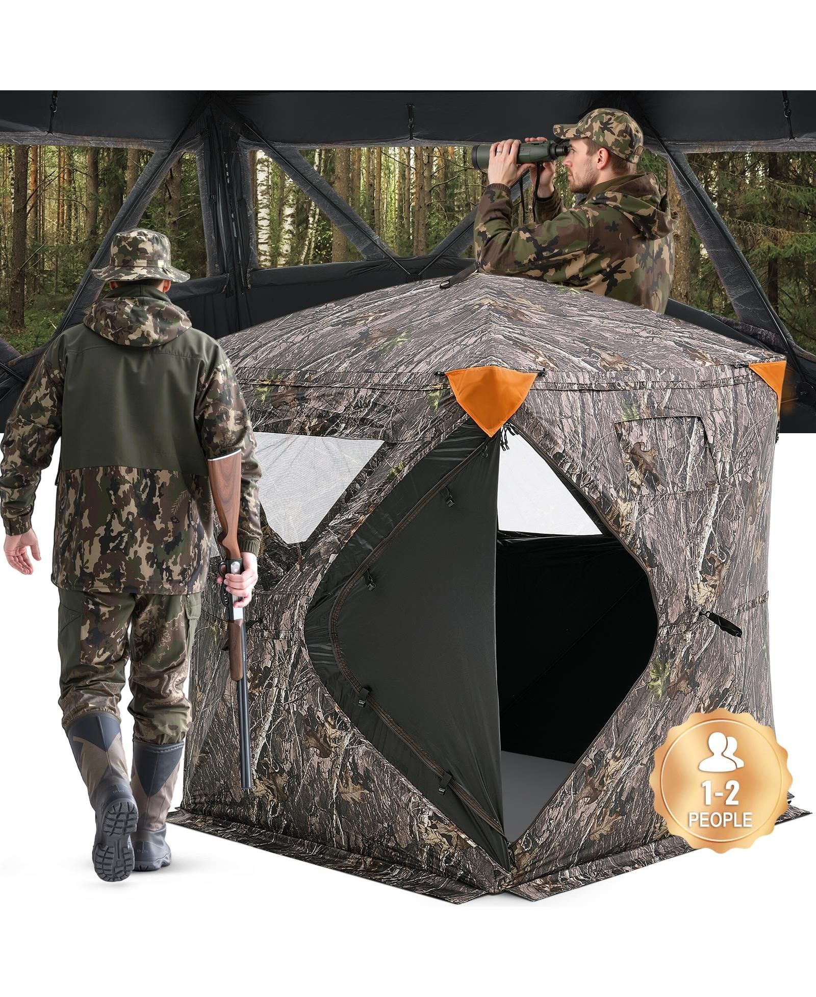 Mecale 270degree(s) Hunting Blind Ground Blind, 1-2 Person Pop-Up Deer Blind with Carrying Bag, Portable Hunting Tent with 3 Horizontal Windows