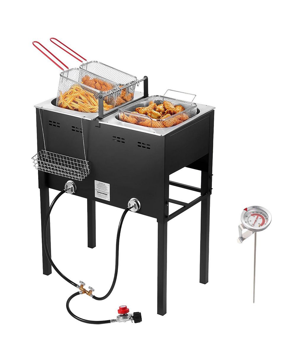 Фритюрница Ecooso Outdoor Propane Deep Fryer, Dual-Tank 16QT x2, Stainless Steel с 3 корзинами, Thermometer, 50,000 BTU, Floor Standing