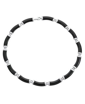 Bling Jewelry Natural Jade Onyx Strand Contoured Bar Link Collar Necklace 14K Gold Plated Vermeil Sterling Silver 16 Inch