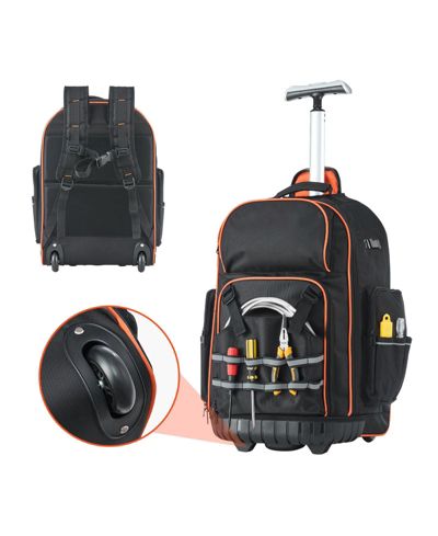 Mecale Rolling Tool Backpack on Wheels, 110 lb Capacity, 72 Pockets, Heavy-Duty Tool Organizer, Telescoping Handle, Stable Base