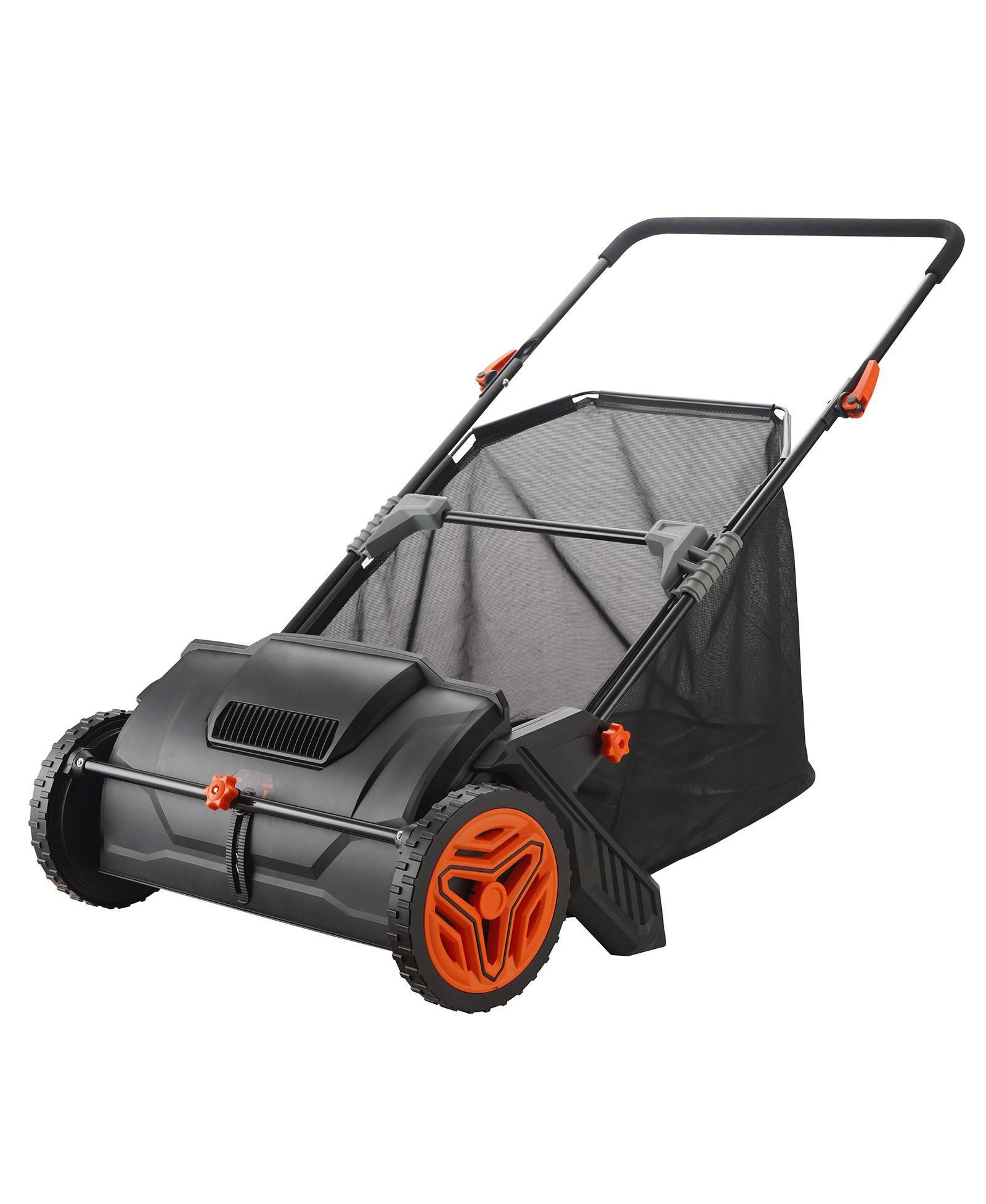 Mecale 21" Push Lawn Sweeper, Leaf & Grass Collector with 3.5 cu. ft. Mesh Hopper, 2 Spinning Brushes, Plastic Wheels, Steel Frame