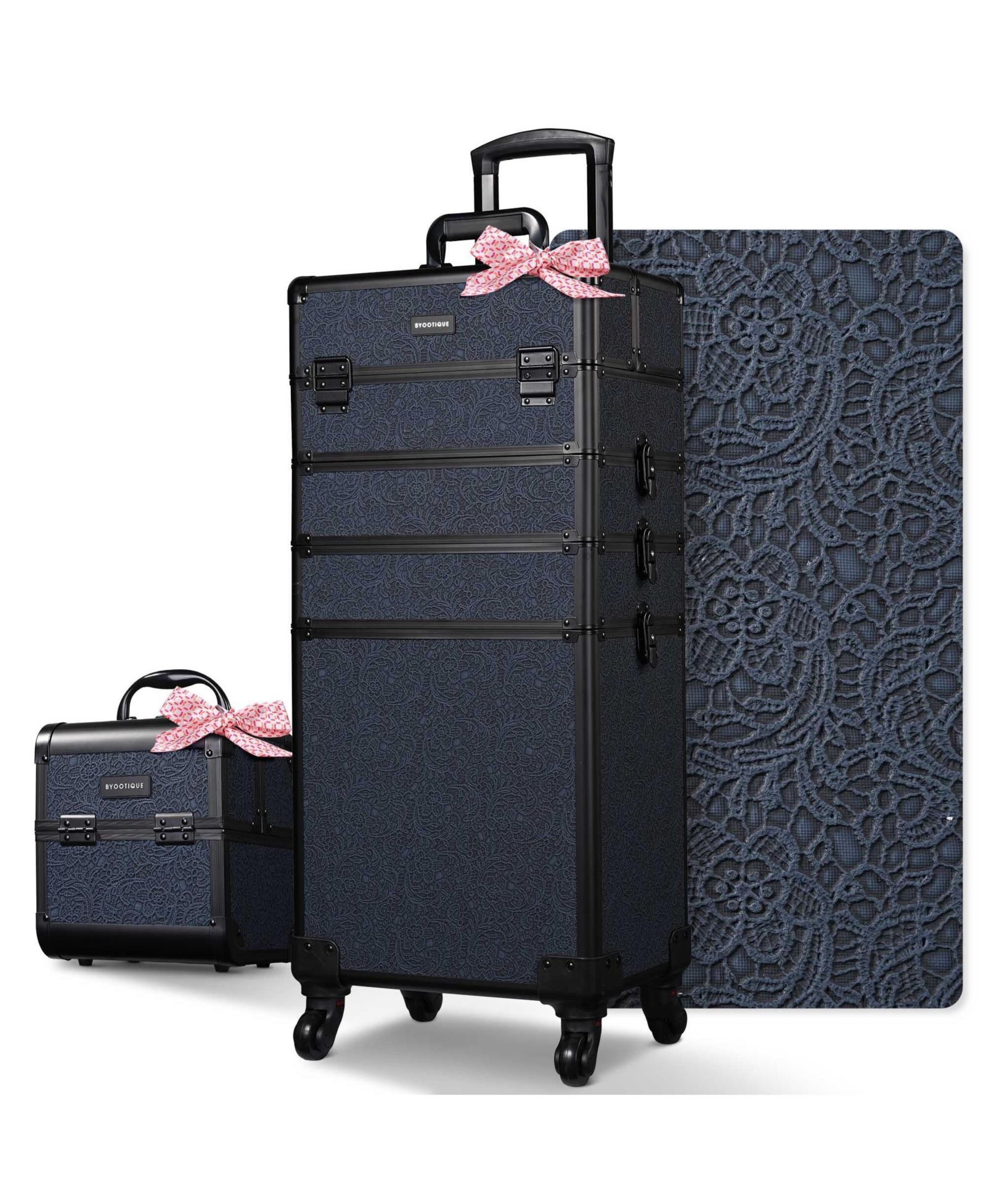 Byootique Makeup Train Case Trolley w/ Cube Case Cosmetic Organizer ForgetMeNot