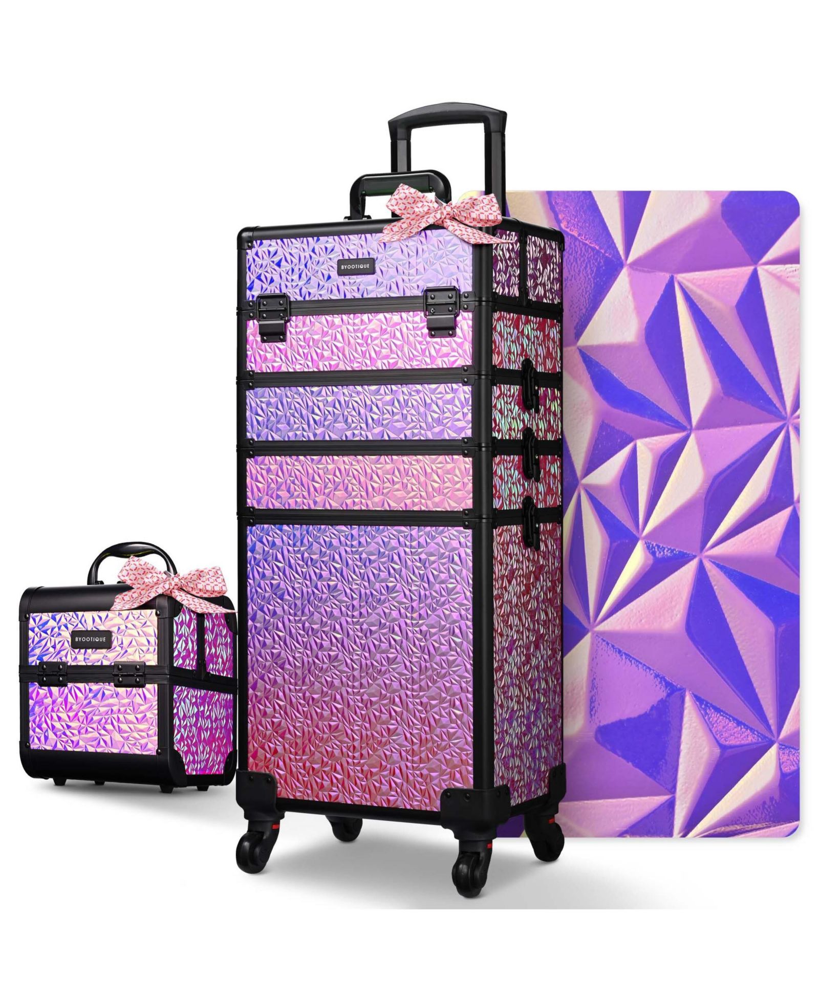 Byootique Makeup Train Case Kit with Cube Case Cosmetic Organizer Mermaid Pink