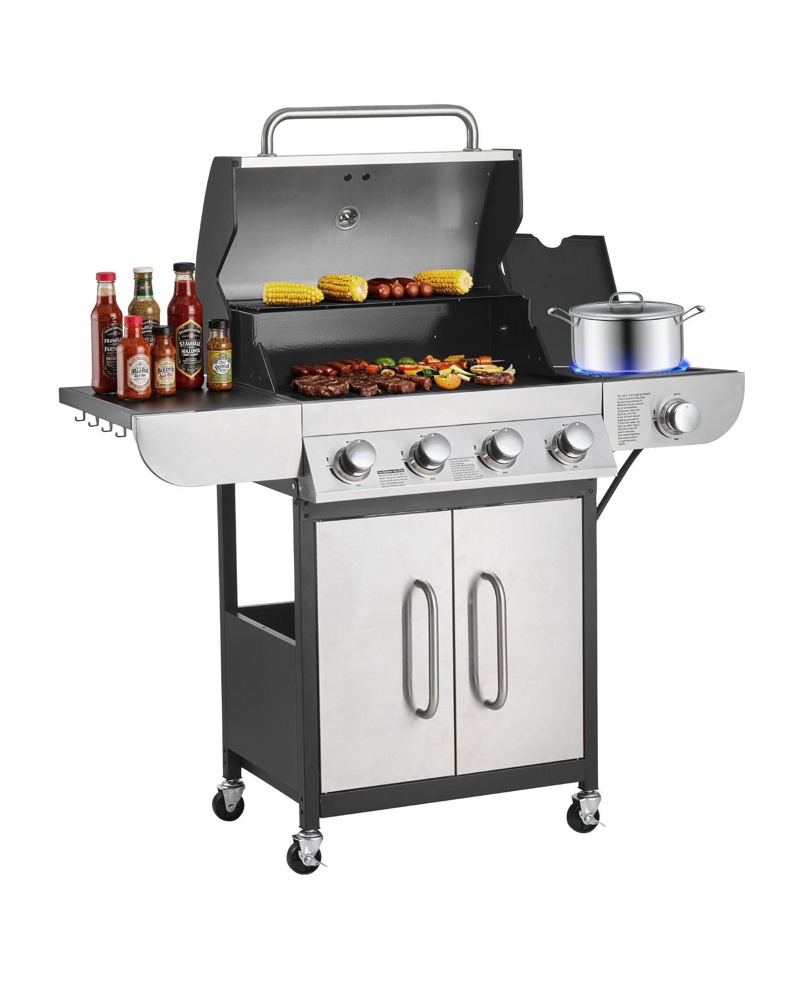 Ecooso 4-Burner Propane Gas Grill with Side Burner