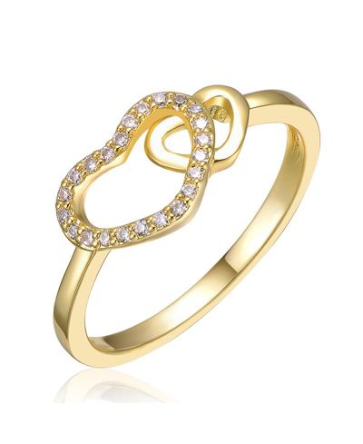 Rachel Glauber Timeless 14K Gold Plated Cubic Zirconia Two Hearts Ring