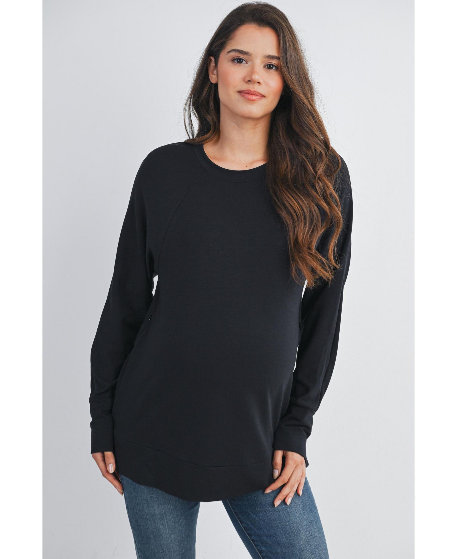 Hello Miz Maternity Crew Neck Side Zip Nursing Pullover Sweatshirts