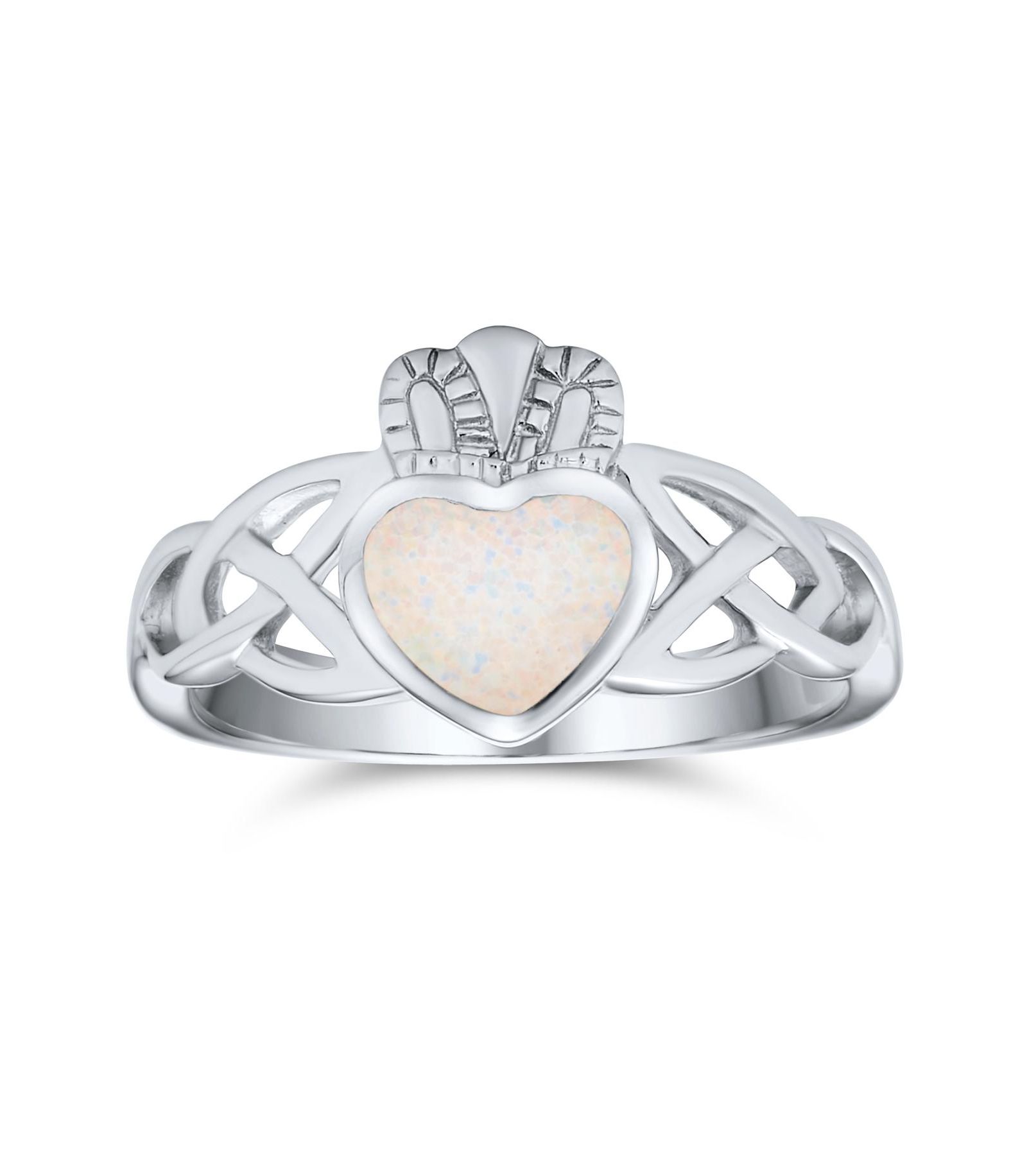 Bling Jewelry BFF Celtic Irish Friendship Promise Created Opal Claddagh Ring Sterling Silver