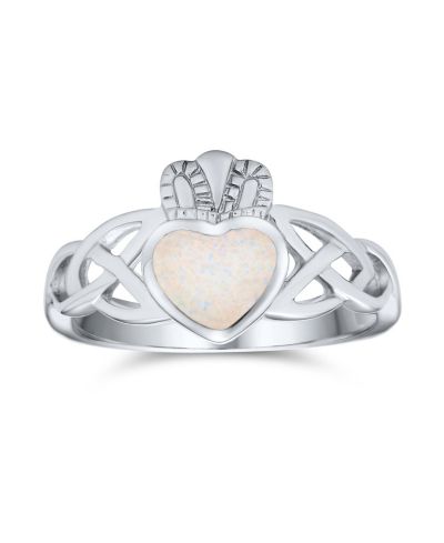 Bling Jewelry BFF Celtic Irish Friendship Promise Created Opal Claddagh Ring Sterling Silver