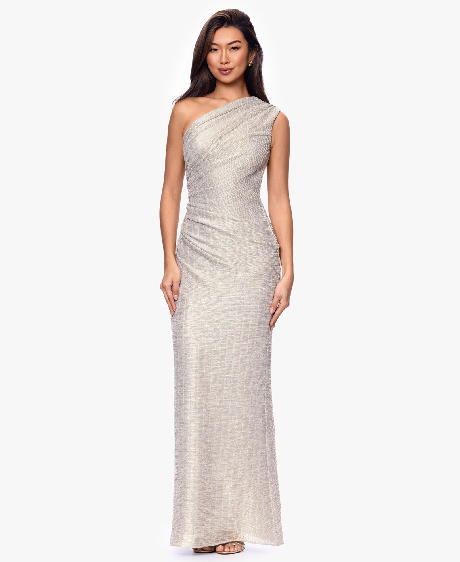 Женское вечернее платье Betsy & Adam Metallic Crinkle Ball Gown