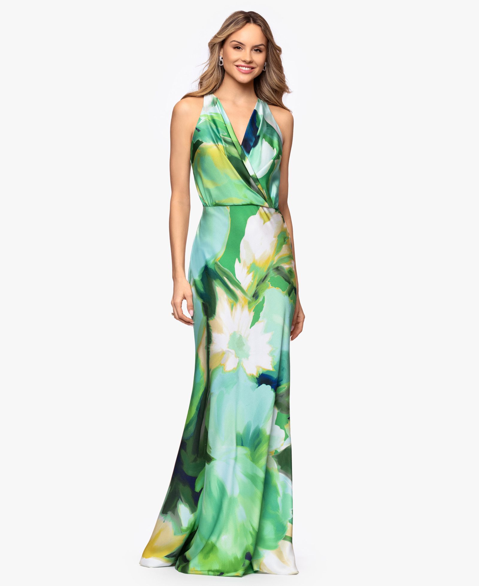 Betsy & Adam Women's V-Neck Printed Gown