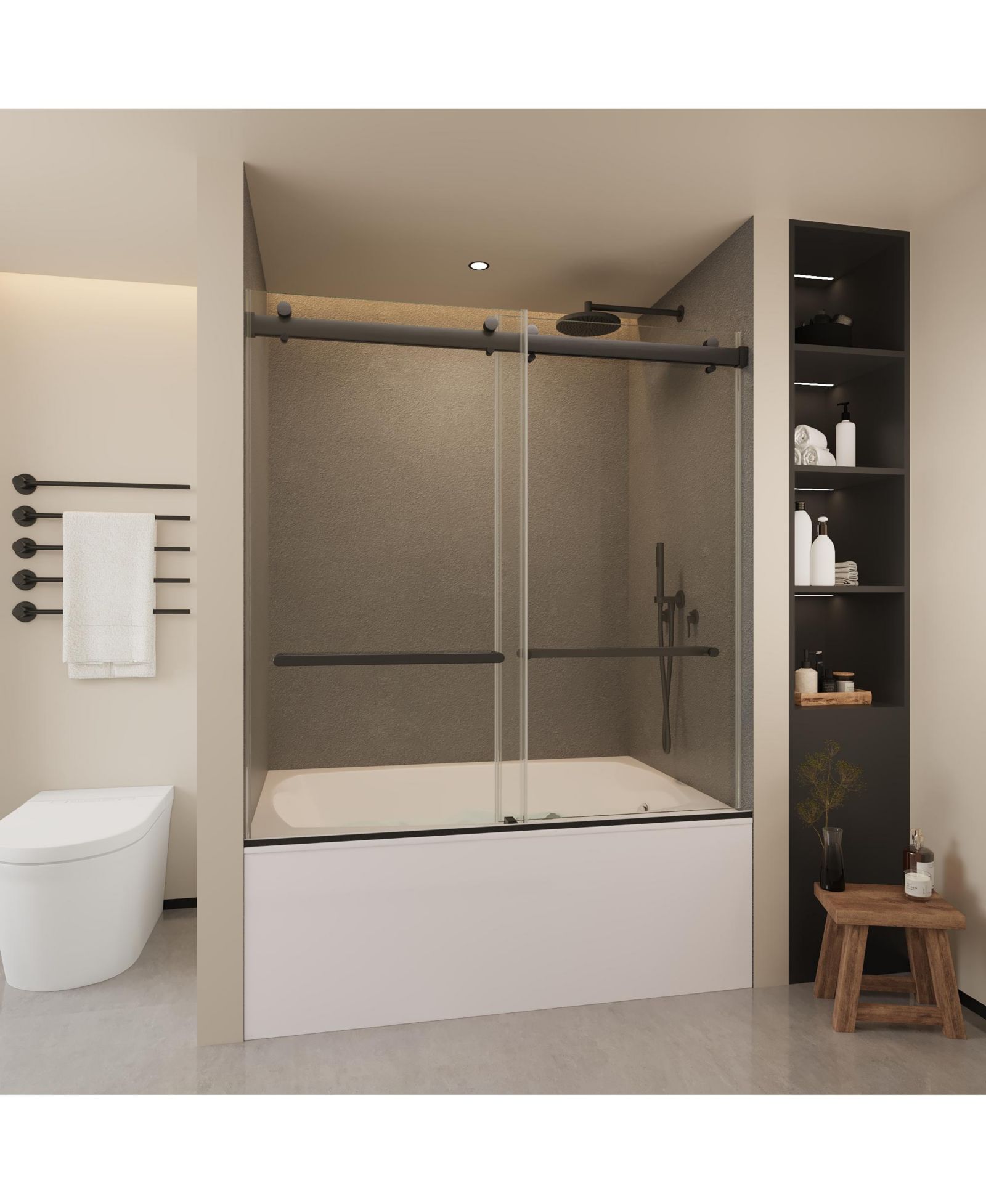 LOVMOR Frameless Bathtub Shower Doors 56-60 W x 60 H Matte Black