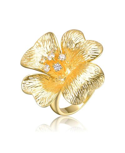 Rachel Glauber Timeless 14K Gold Plated Cubic Zirconia Flower Ring