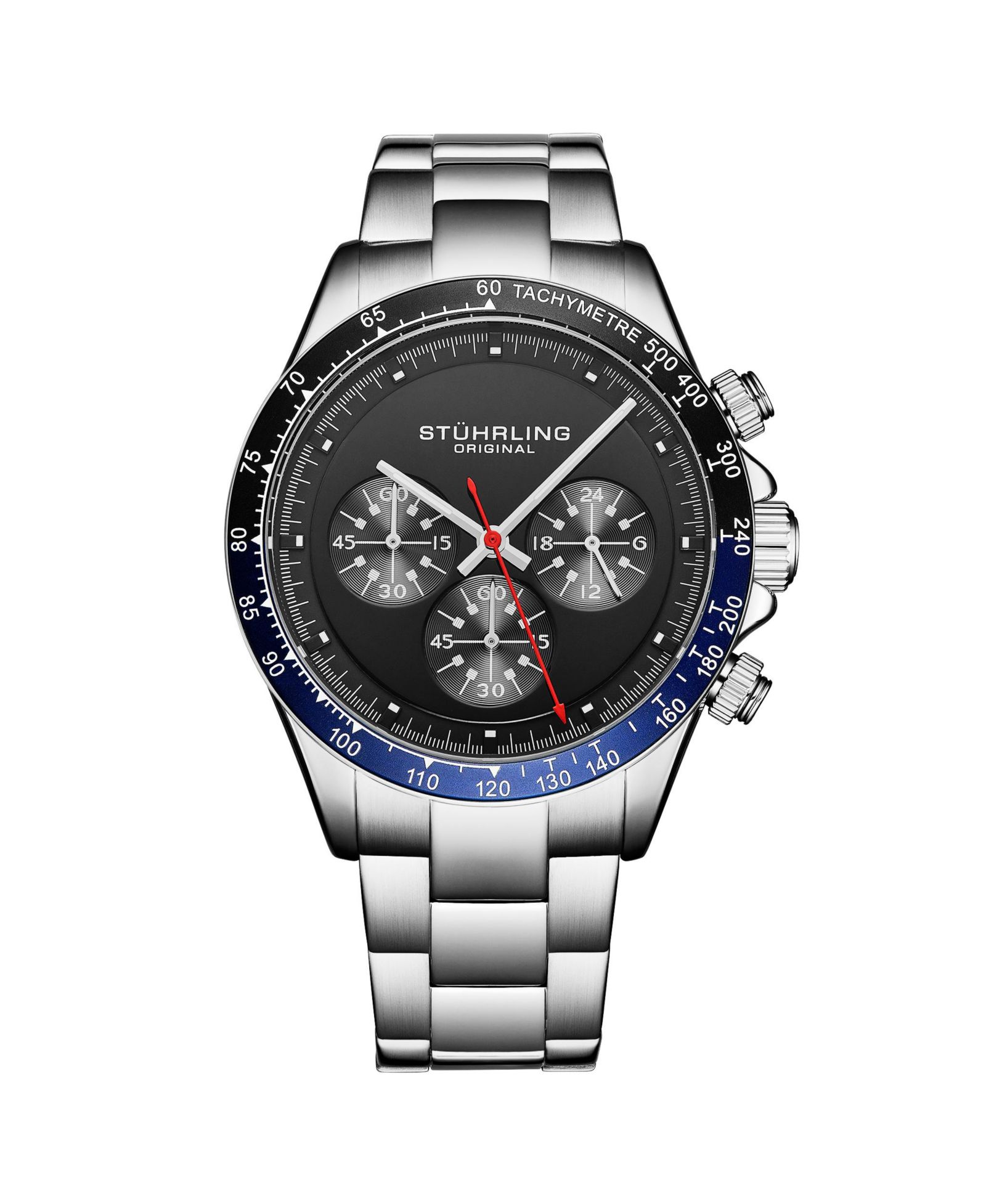 Мужские кварцевые часы Stuhrling Chronomark 4066 с винтовым заводным штоком, текстурированным циферблатом и стальным браслетом