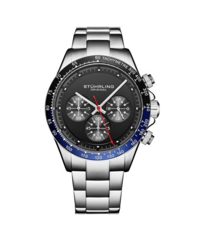Мужские кварцевые часы Stuhrling Chronomark 4066 с винтовым заводным штоком, текстурированным циферблатом и стальным браслетом