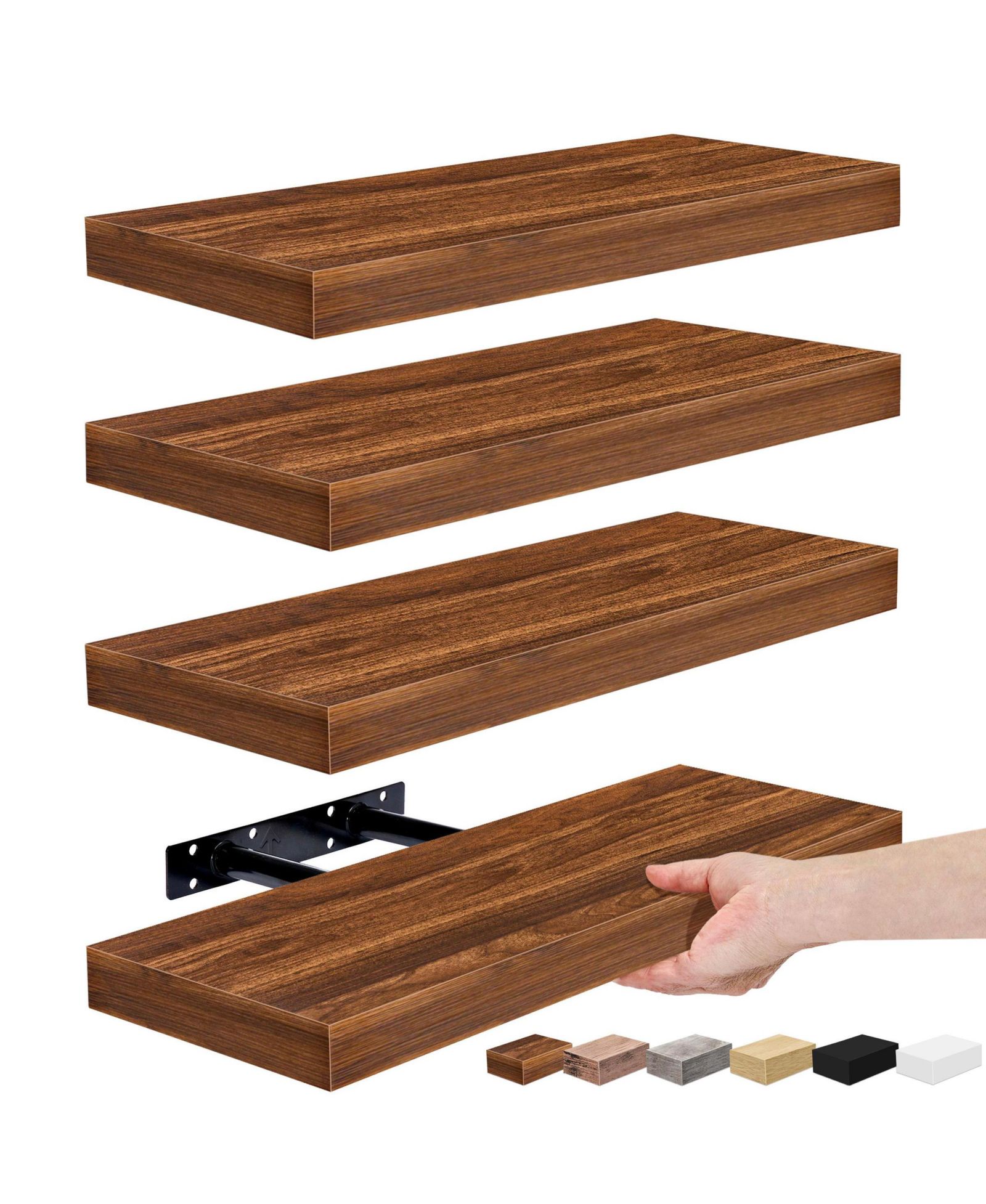 Sorbus 4 Pack Wall Mounted Floating Shelves - for storage and displaying showpieces, home decor items, and other prized possessions