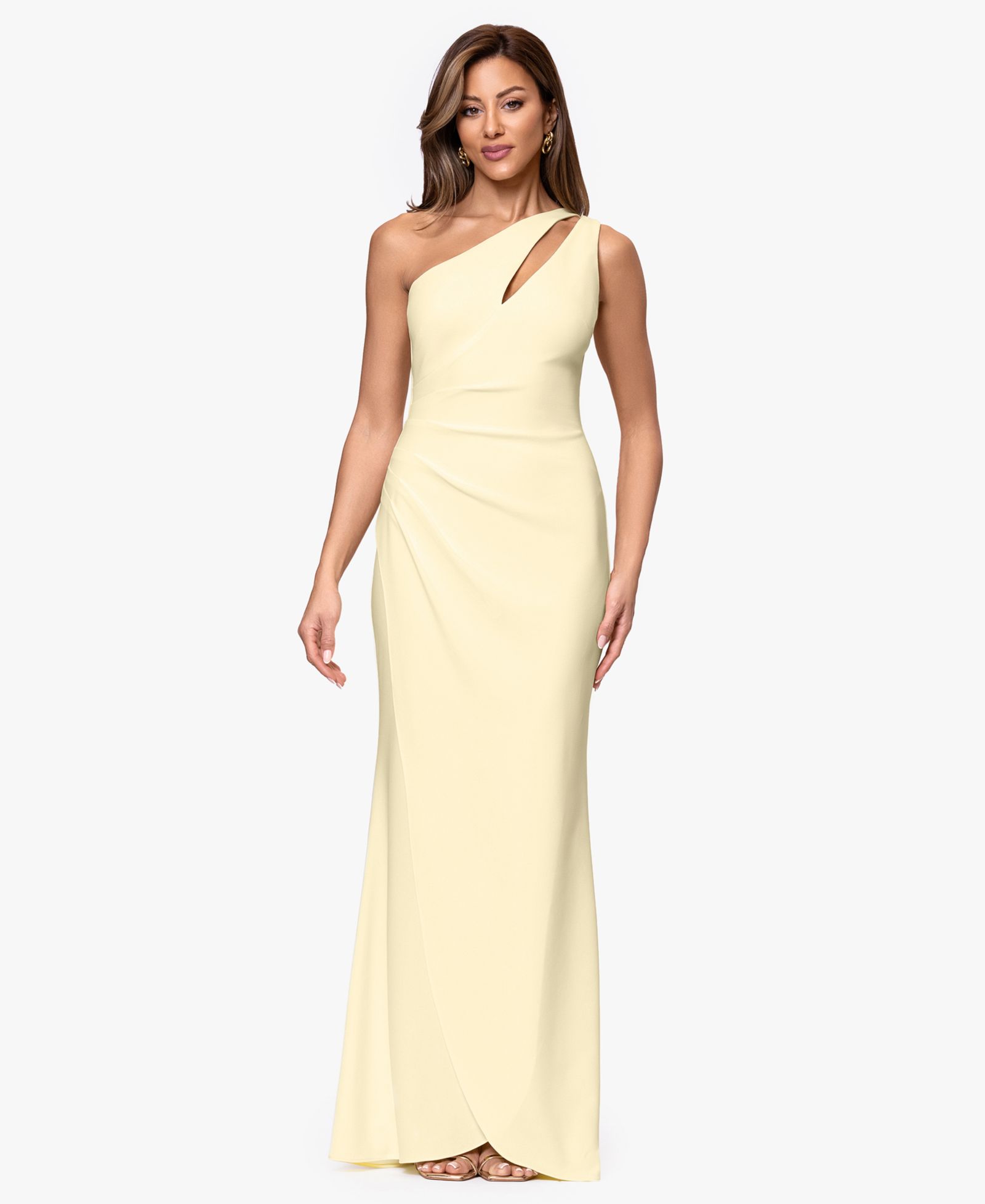 B&A By Betsy and Adam Women's One-Shoulder Side Ruched Ball Gown