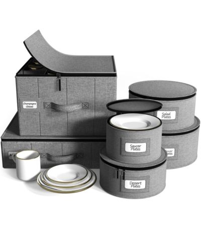 Sorbus 6-Piece Stackable Plate Carrier Set for Dinnerware, Plate Organization and Storage with Felt Plate Protector