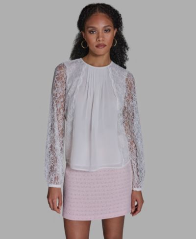Топ BCBG Women's Crewneck Long-Sleeve Lace для женщин