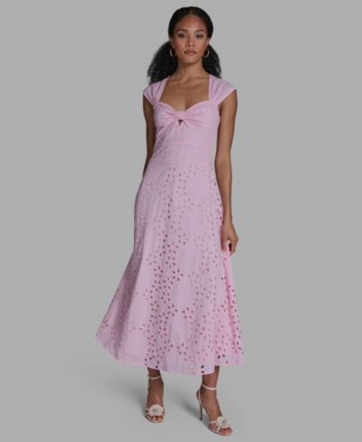 BCBG Women's Sweetheart Neck Keyhole Eyelet Maxi Dress