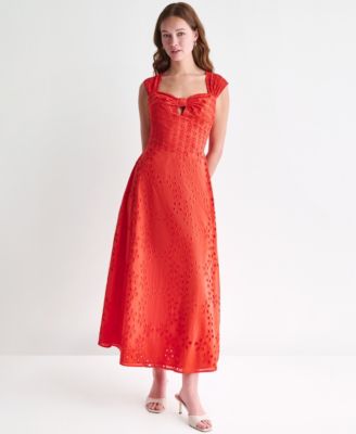 BCBG Women's Sweetheart Neck Keyhole Eyelet Maxi Dress