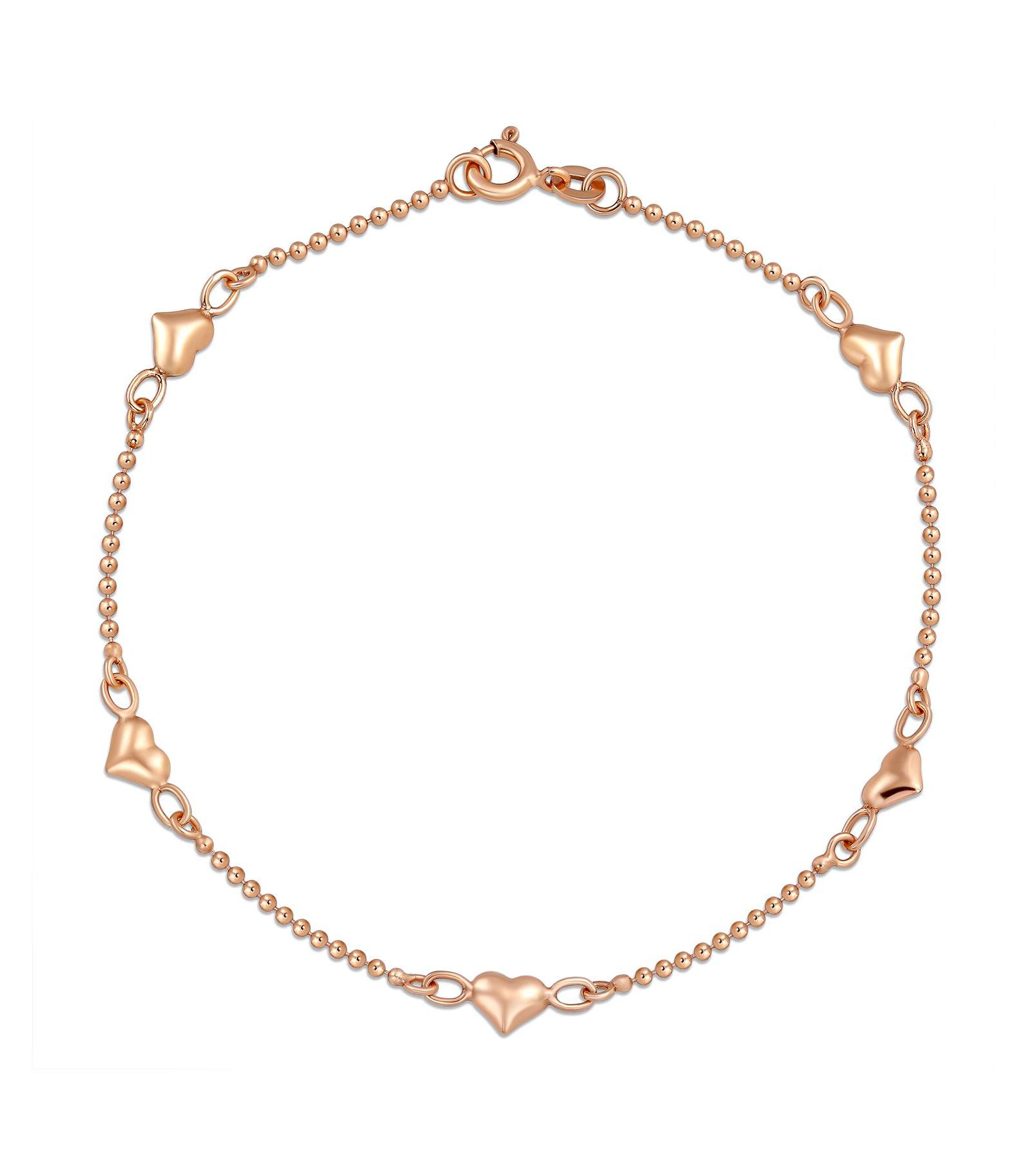 Браслет на ногу Bling Jewelry Romantic Delicate Puff Hearts Charm, Rose Gold Vermeil, 9 Inch