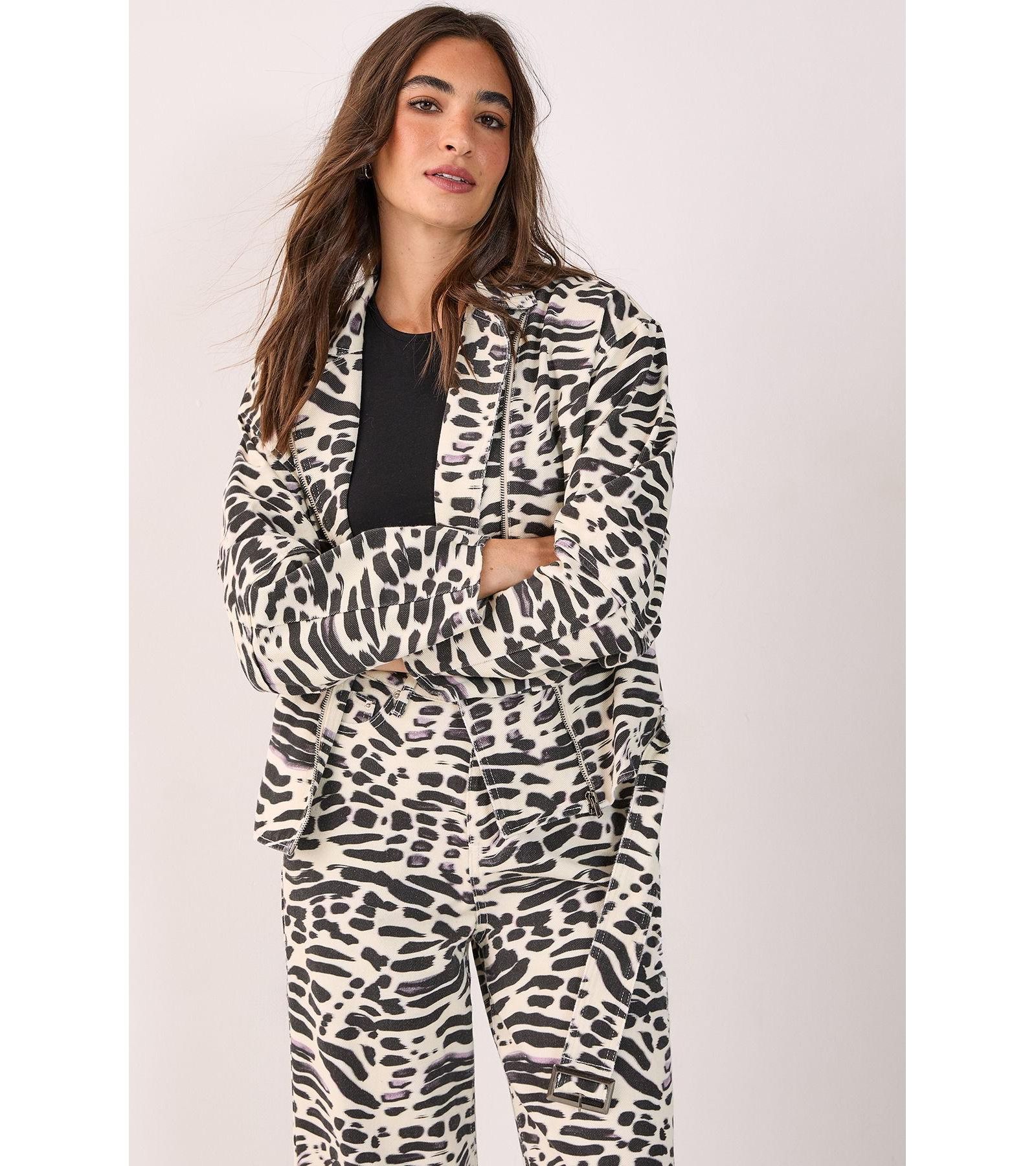 Nasty Gal Women's Denim Animal Print Biker Jacket