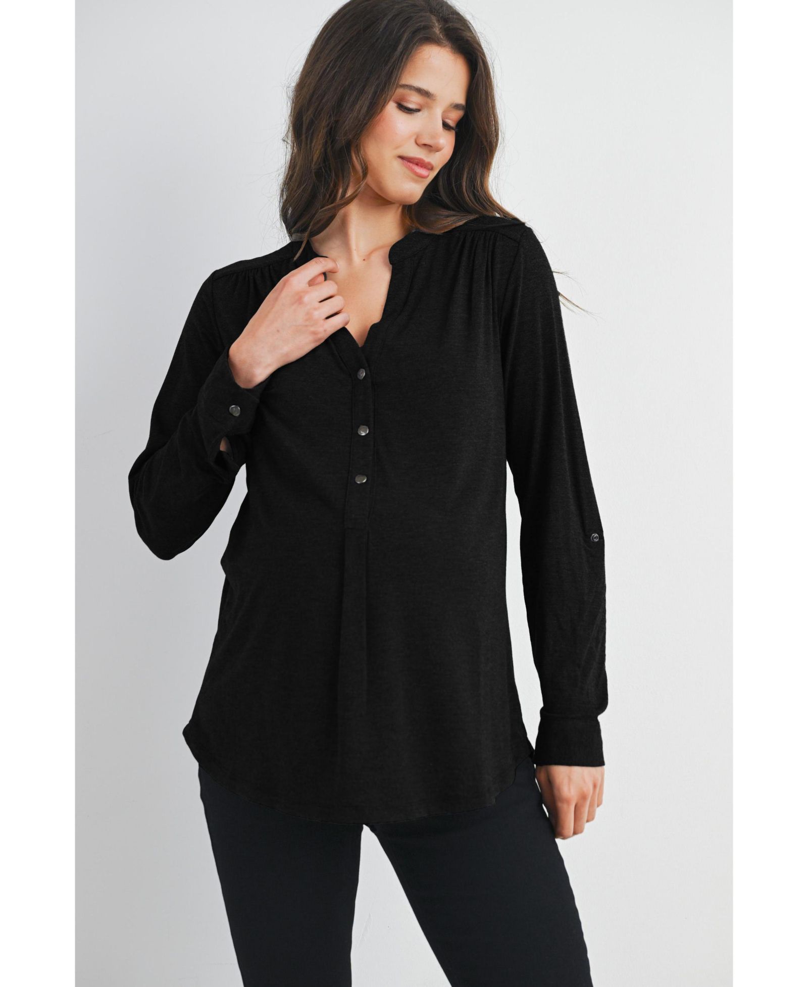 Hello Miz Maternity Henley V Neck Nursing Top