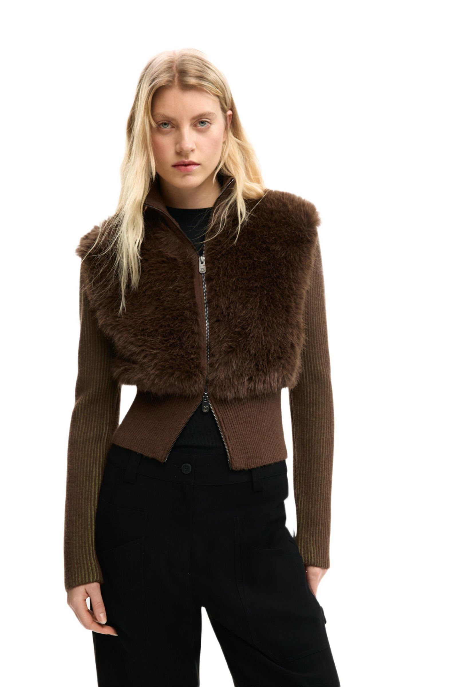 Desigual Women's Knit Sweater With Fur