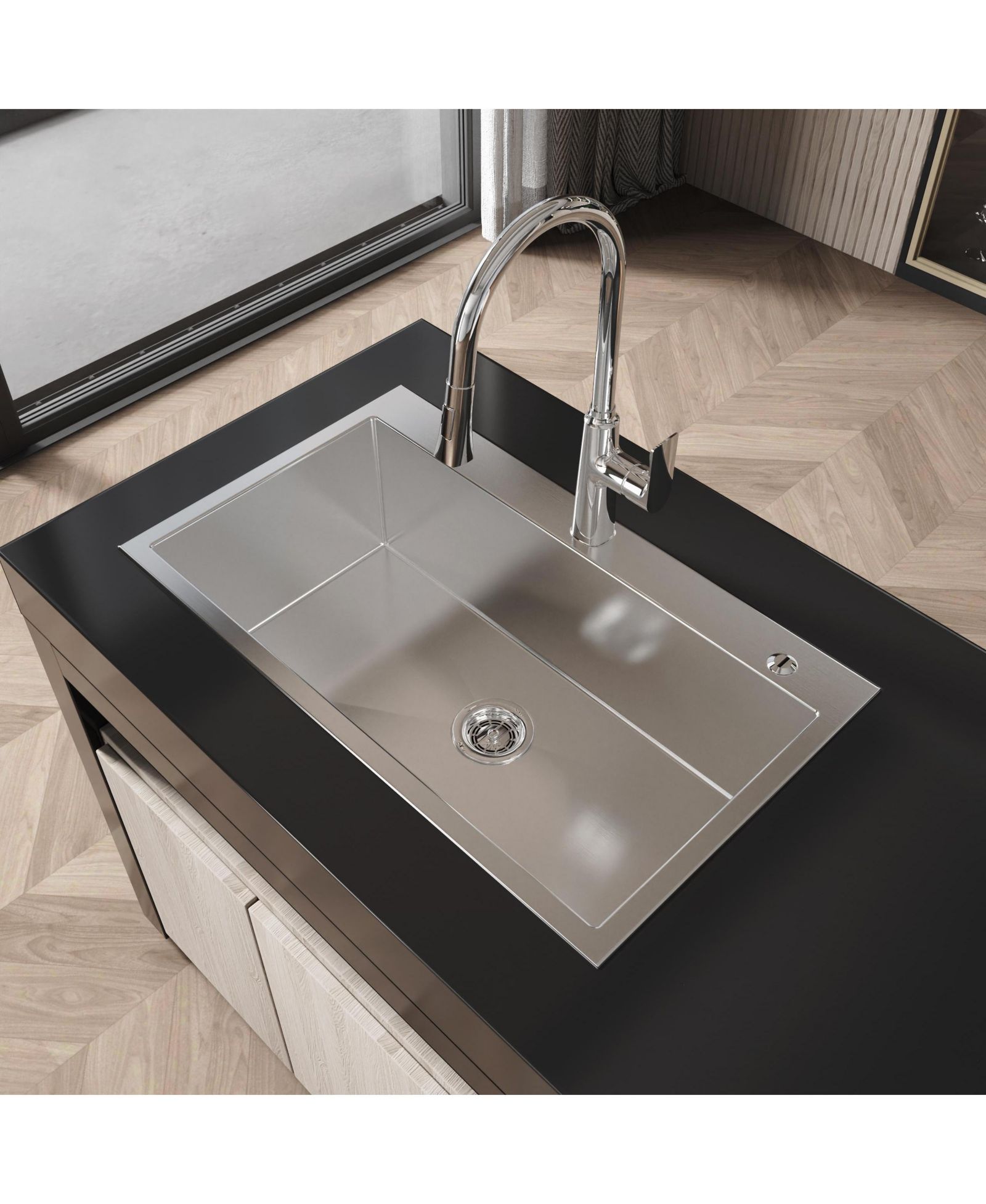 flynama 32x19inch Brushed Nickel Stainless Steel Kitchen Sink Overmount Single Bowl Handmade