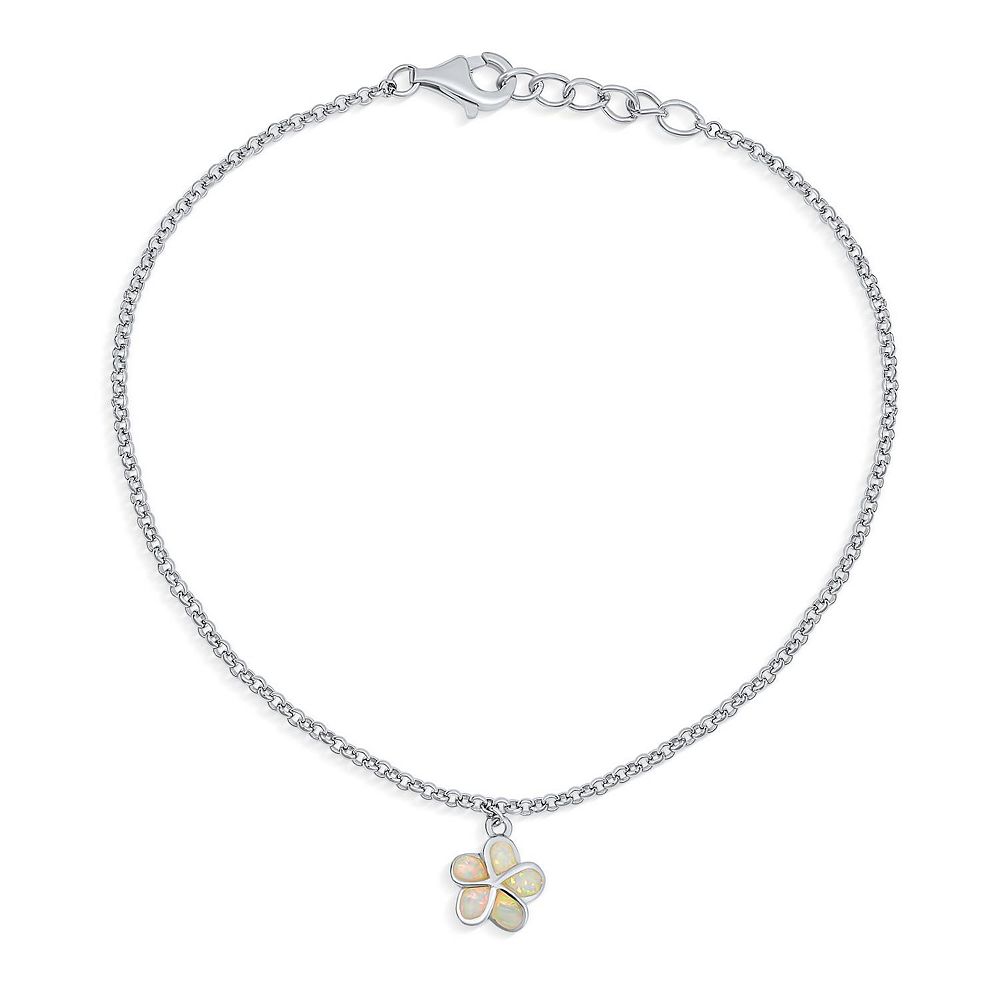 Bling Jewelry White Opal Plumeria Flower Anklet
