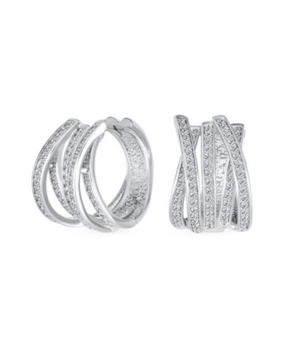 Серьги-кольца Bling Jewelry Elegant Micro Pave CZ Criss Cross Huggie Gold Plated