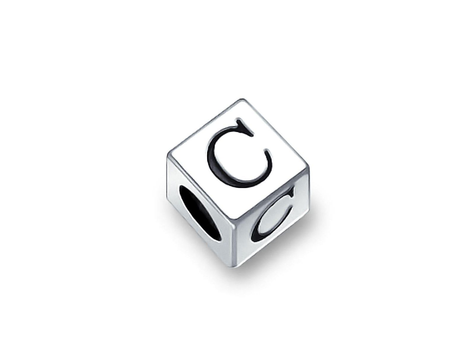 Bling Jewelry Square Block Letter K Alphabet Initial Charm Bead .925 Sterling Silver