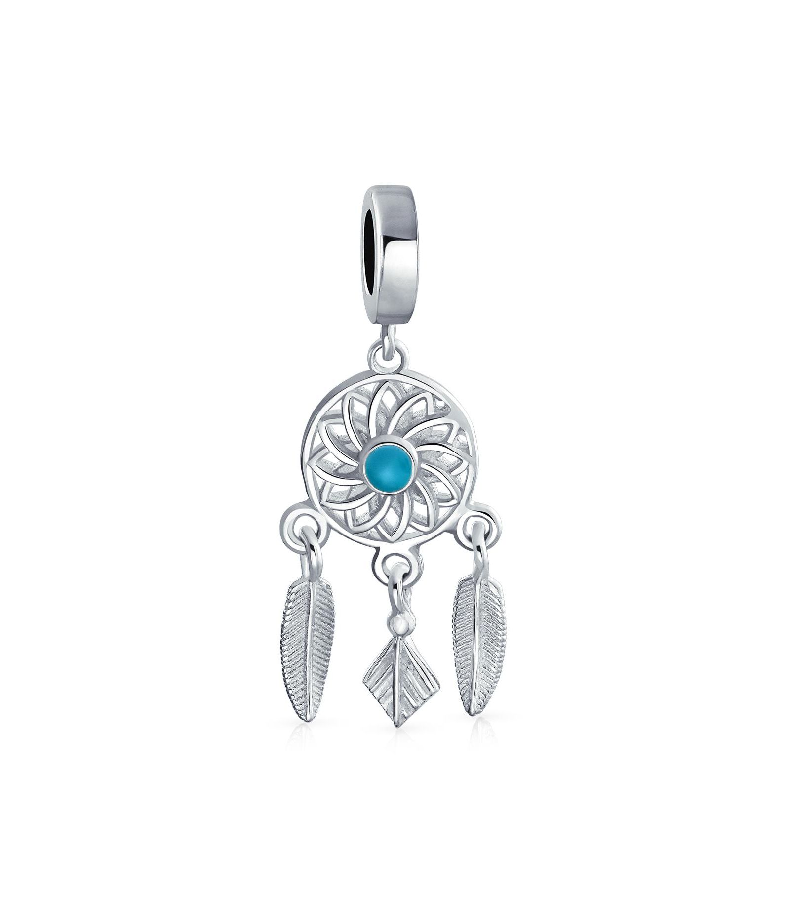 Подвеска-бусина Bling Jewelry Native American Dream Catcher Feather Dangle Charm Silver для браслета
