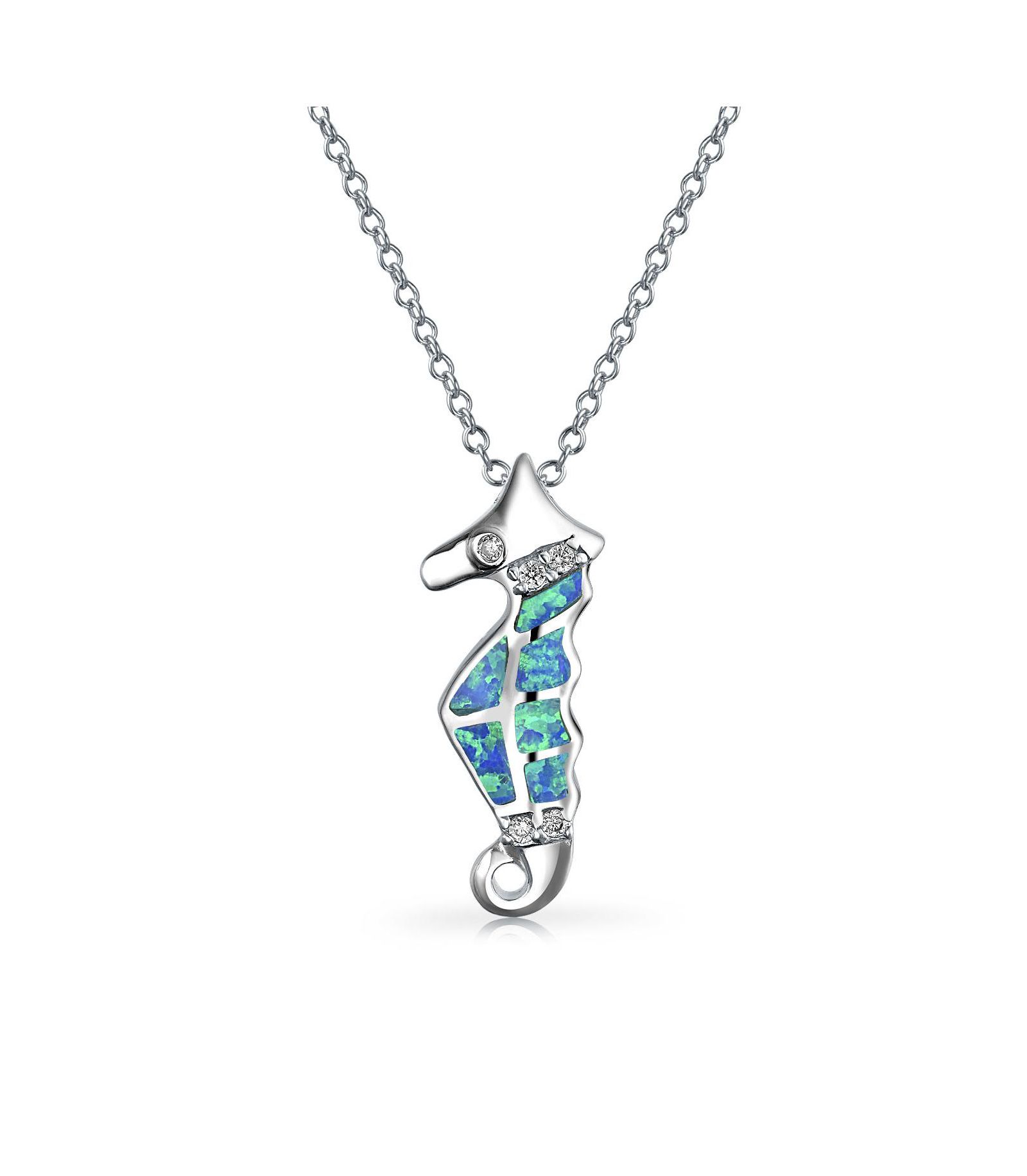 Подвеска Bling Jewelry Sea Creature Nautical Blue Opal Seahorse.925 Sterling Silver